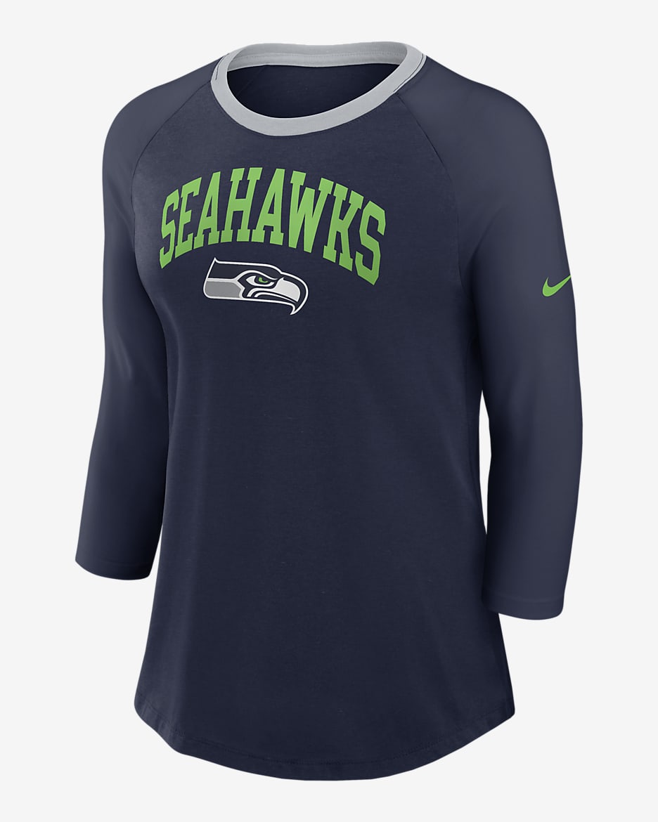Playera de manga ¾ Nike de la NFL para mujer Seattle Seahawks - Azul marino