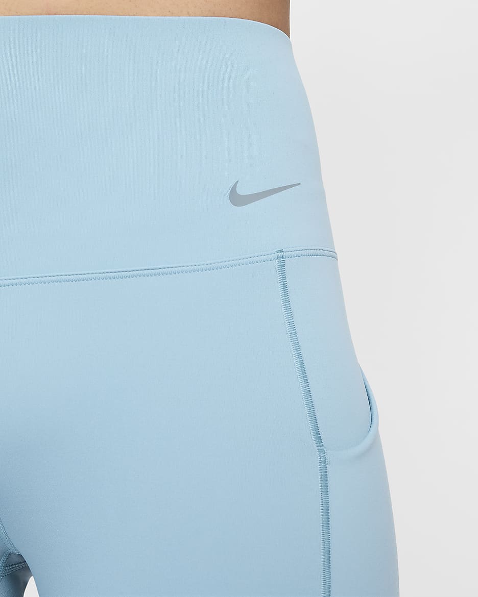 Nike Universa Women's Medium-Support High-Waisted Full-Length Leggings with Pockets - Denim Turquoise/Black