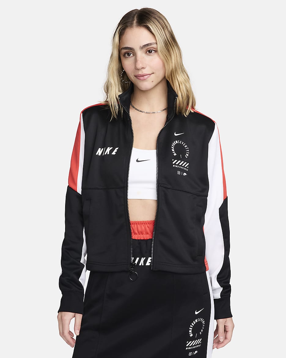 Nike Sportswear Women's Tracksuit Top - Black/Light Crimson/White