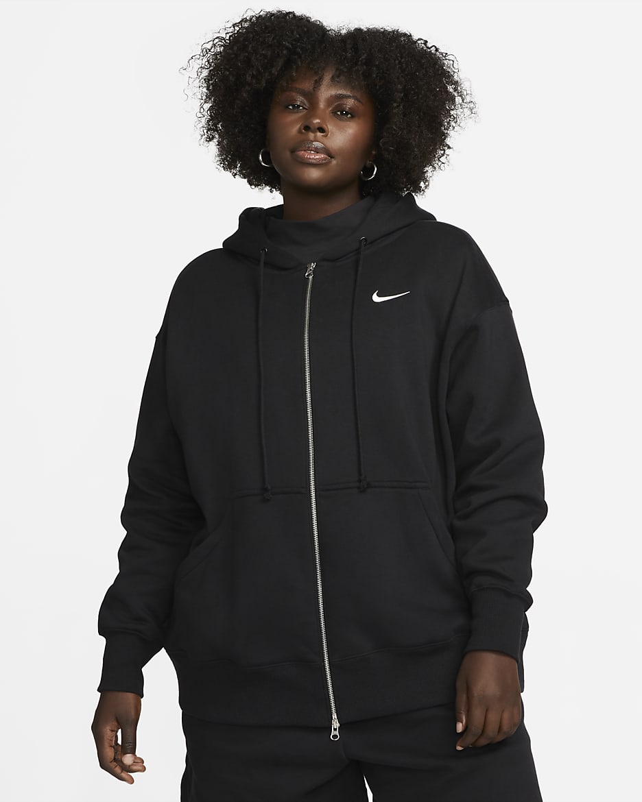 Felpa oversize con cappuccio e zip a tutta lunghezza Nike Sportswear Phoenix Fleece (Plus size) – Donna - Nero/Sail