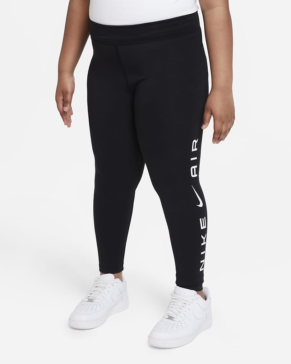 Nike Air Essential Big Kids' (Girls') Mid-Rise Leggings (Extended Size) - Black
