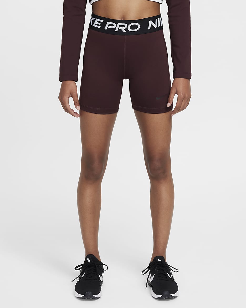 Short Dri-FIT Nike Pro pour protéger des fuites pour fille - Burgundy Crush/Noir