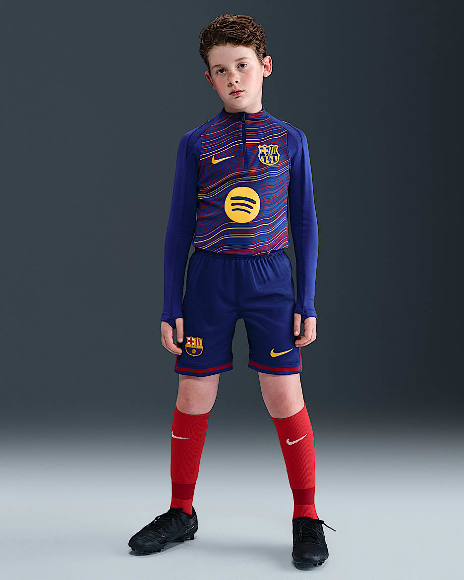FC Barcelona 2025/26 Stadium Home Big Kids' Nike Dri-FIT Soccer Replica Shorts - Deep Royal Blue/Noble Red/Midwest Gold