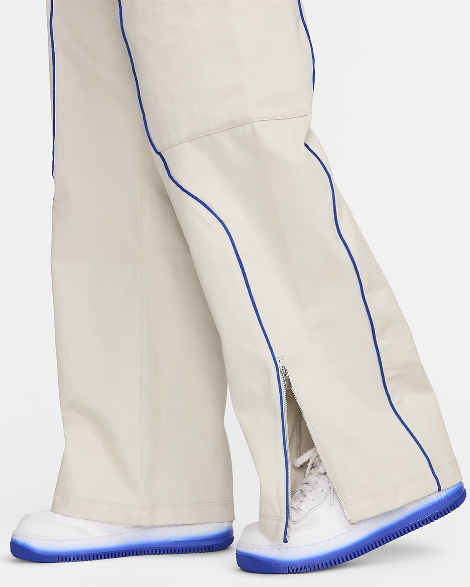 Nike Sportswear Women's High-Waisted Woven Trousers - Light Bone/Game Royal/White