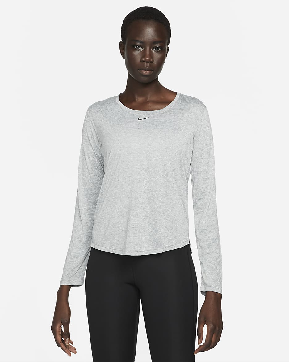 Nike Dri-FIT One Women's Standard Fit Long-Sleeve Top - Particle Grey/Heather/Black