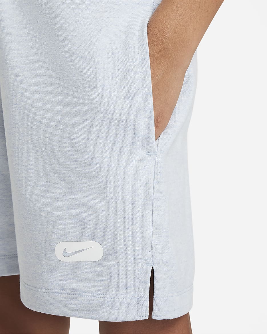 Nike Dri-FIT Athletics Pantalons curts de teixit Fleece d'entrenament - Nen - Light Armory Blue/Jaspiat/Blanc