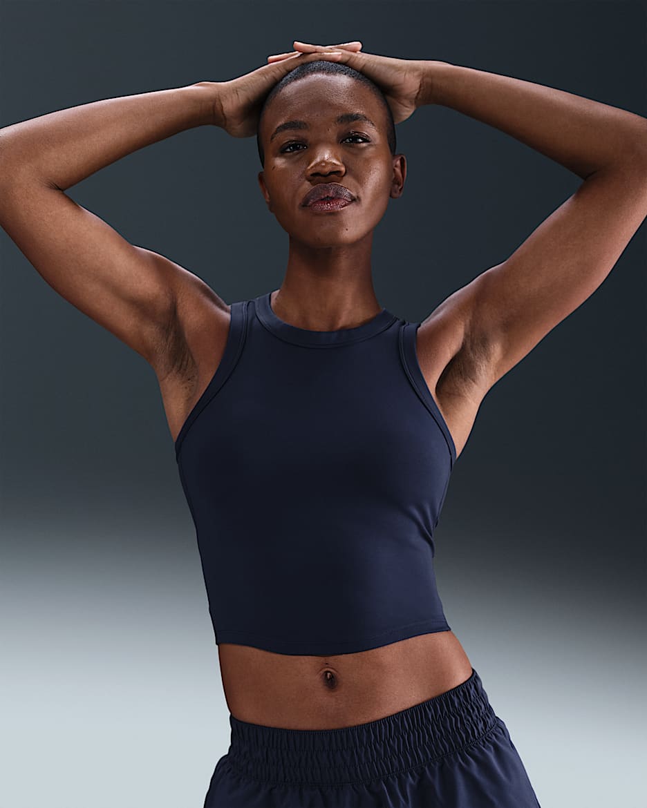 Kort linne Dri-FIT i smal modell för kvinnor - Midnight Navy/Vit