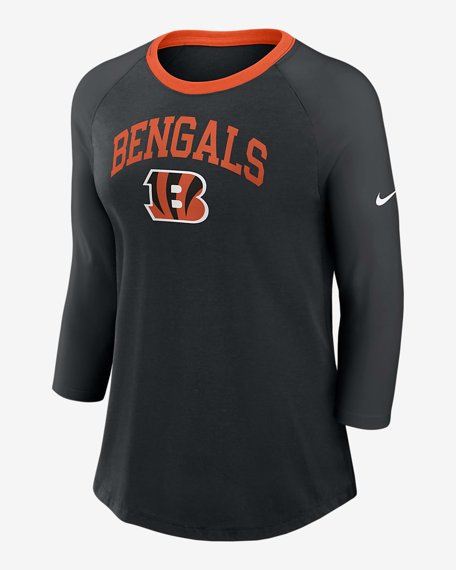 Playera de manga ¾ Nike de la NFL para mujer Cincinnati Bengals - Negro/Negro