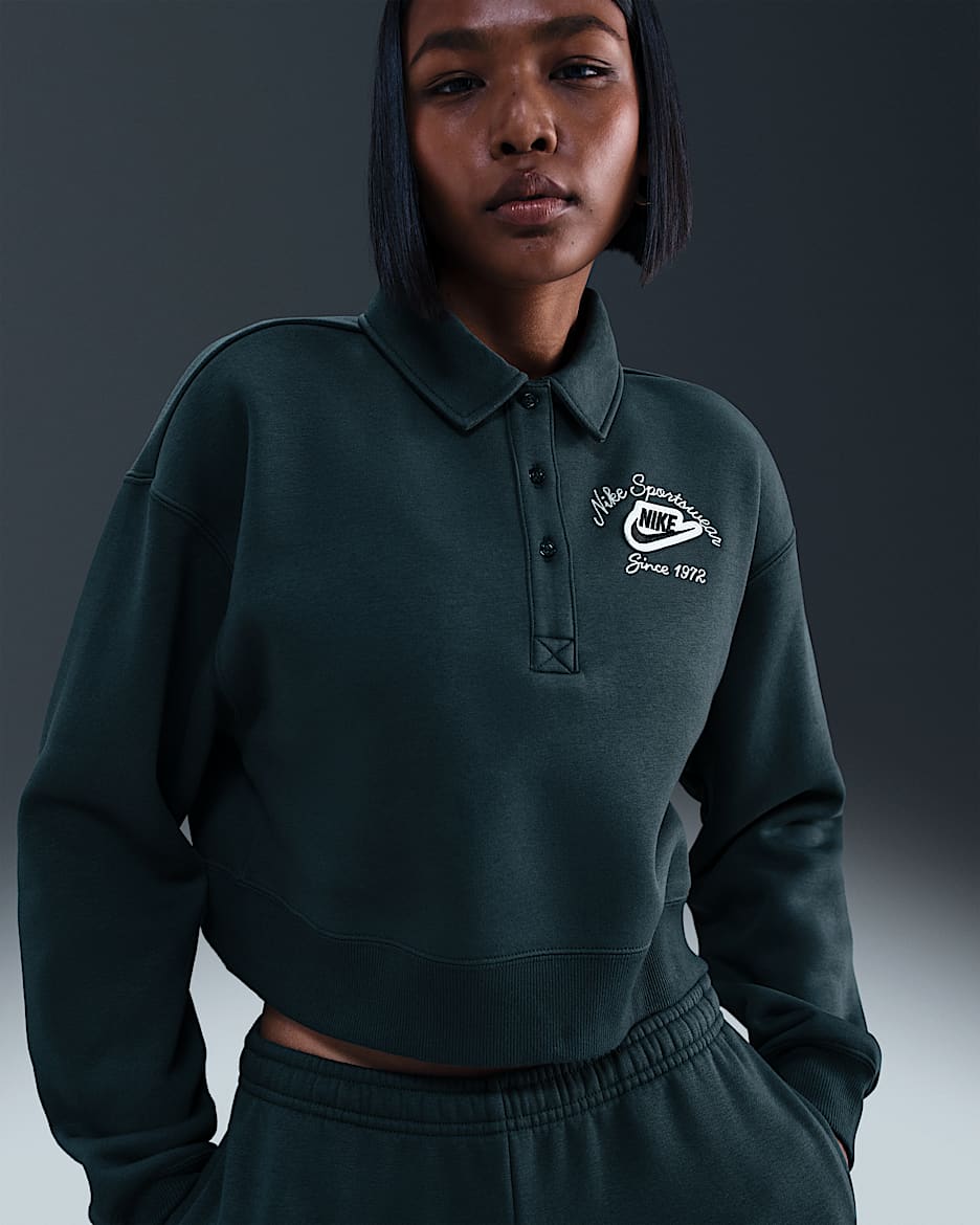 Nike Sportswear Phoenix Fleece Women's Loose Collared Pull-Over Top - Seaweed
