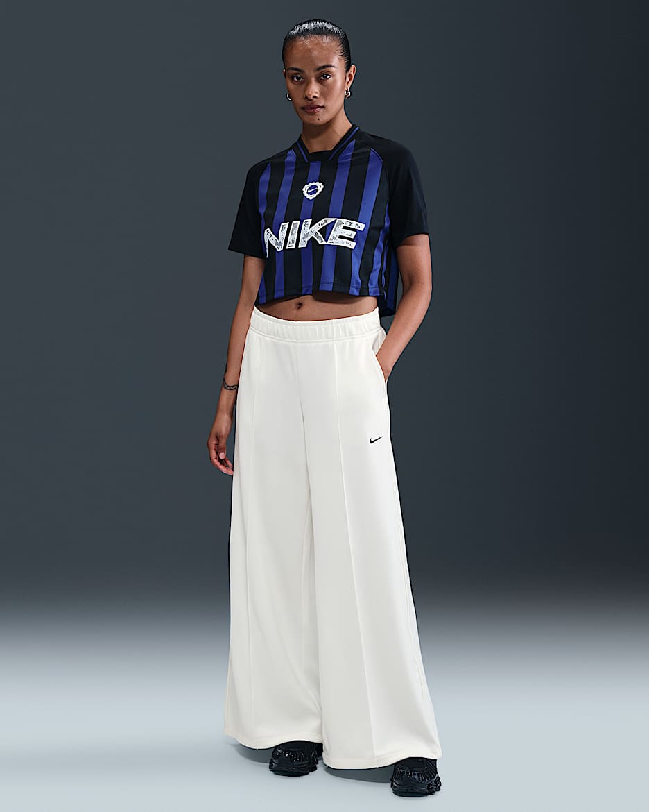 Nike Sportswear Women's Mid-Rise Wide-Leg Tracksuit Bottoms - Sail/Sail/Black