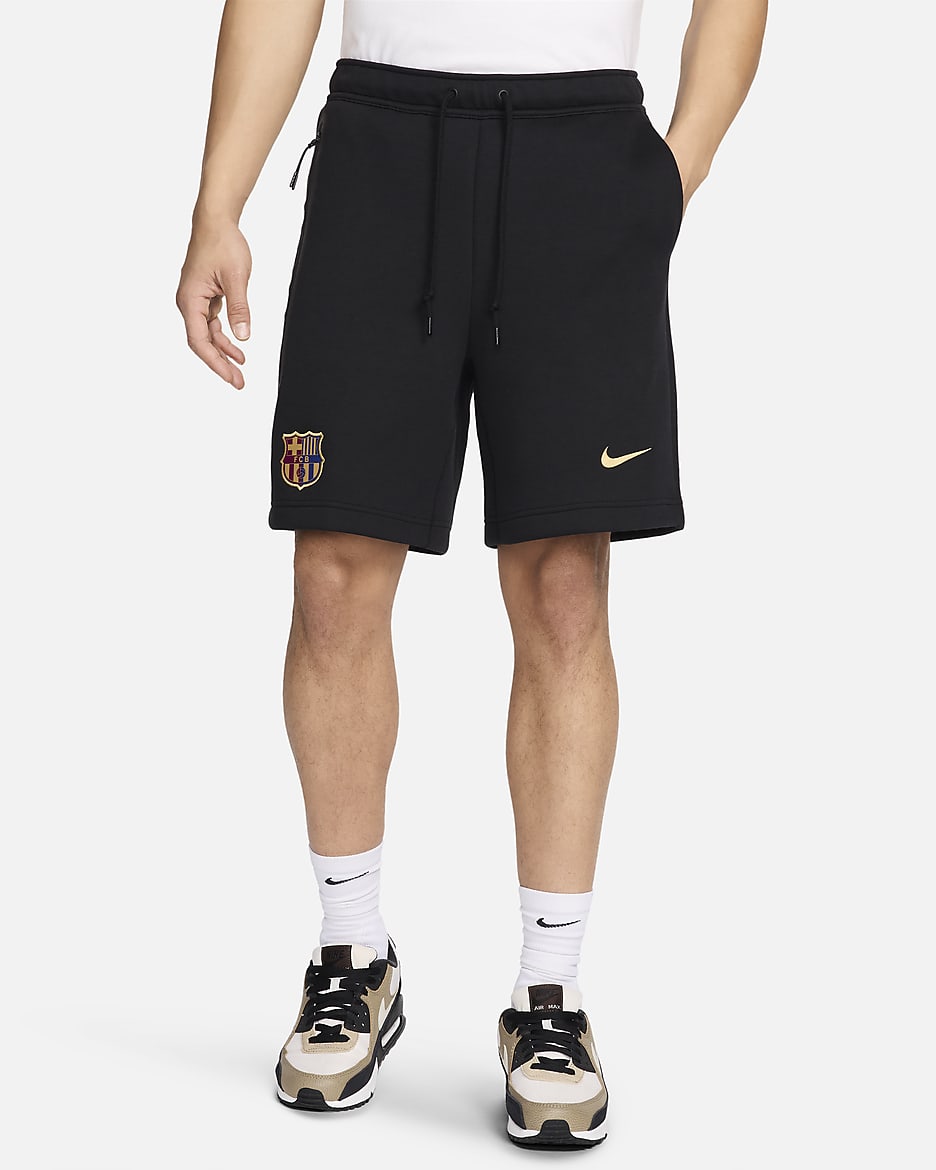 Shorts de fútbol Nike para hombre FC Barcelona Tech Fleece - Negro/Oro club