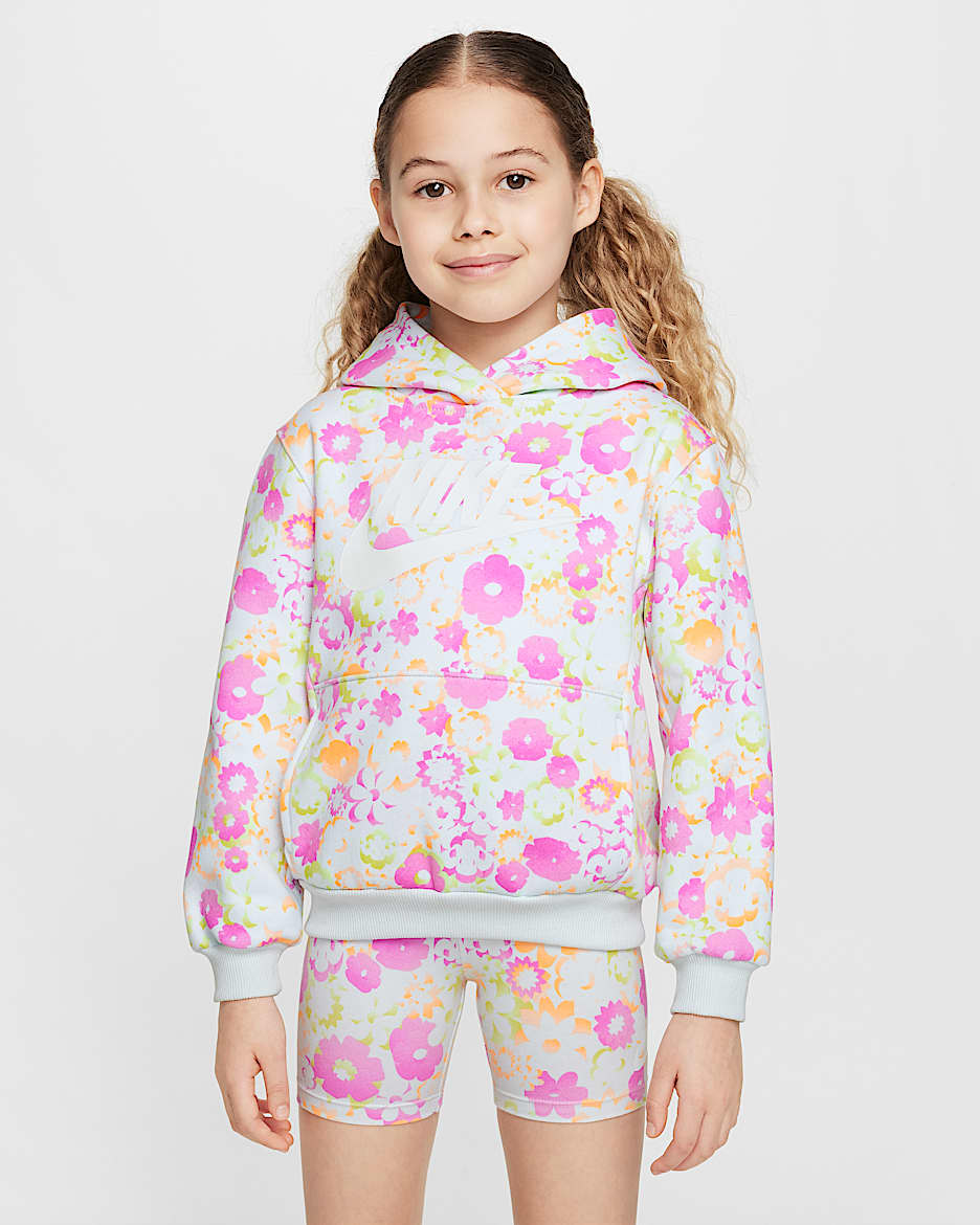 Sudadera con gorro sin cierre estampada para niños talla pequeña Nike Flow-Ral - Platino puro