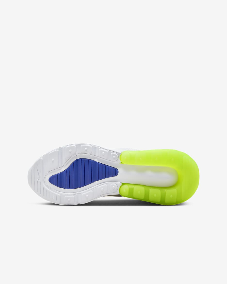 Tenis para niños grandes Nike Air Max 270 - Blanco/Volt/Polvo fotón/Azul astronómico