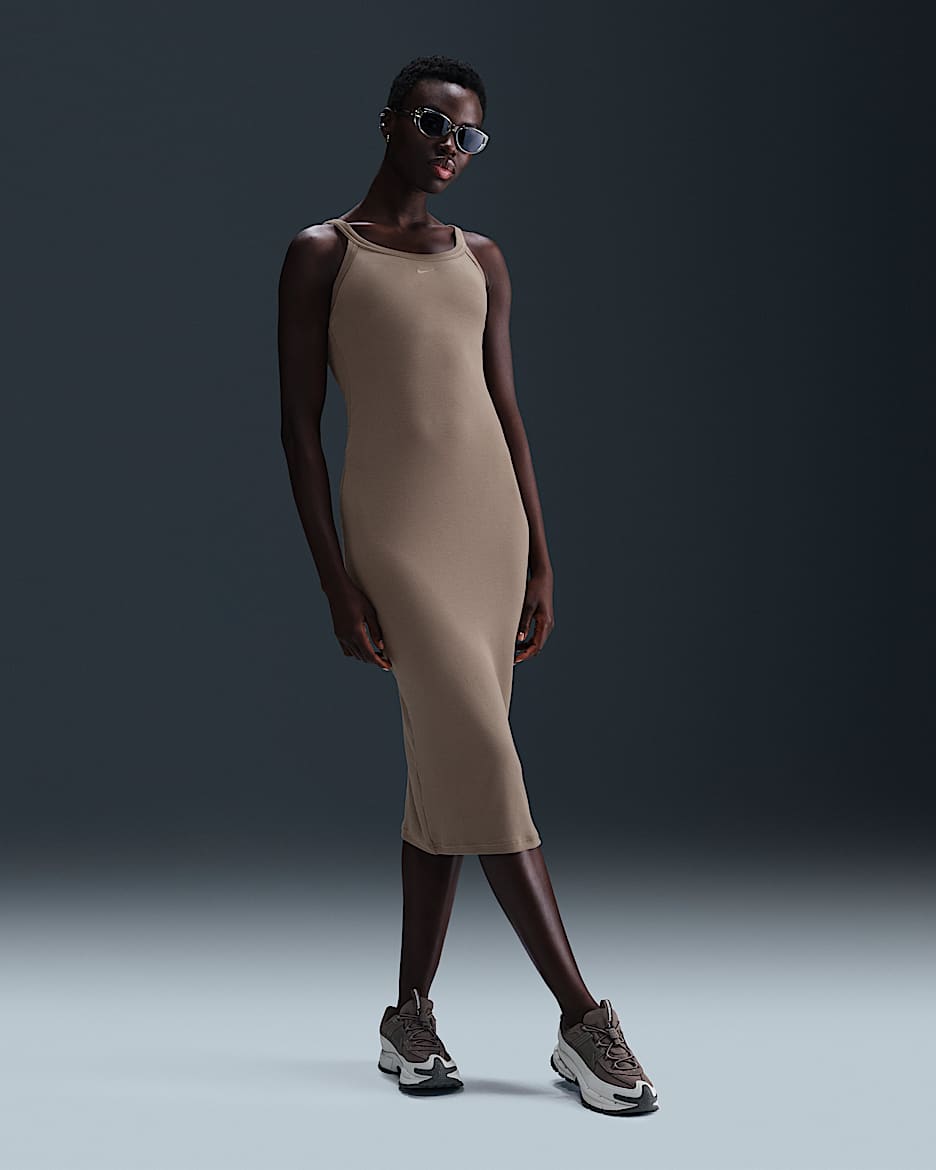 Nike Sportswear Chill Knit Women's Tight Mini-Rib Tank Dress - Mink Brown/Mink Brown