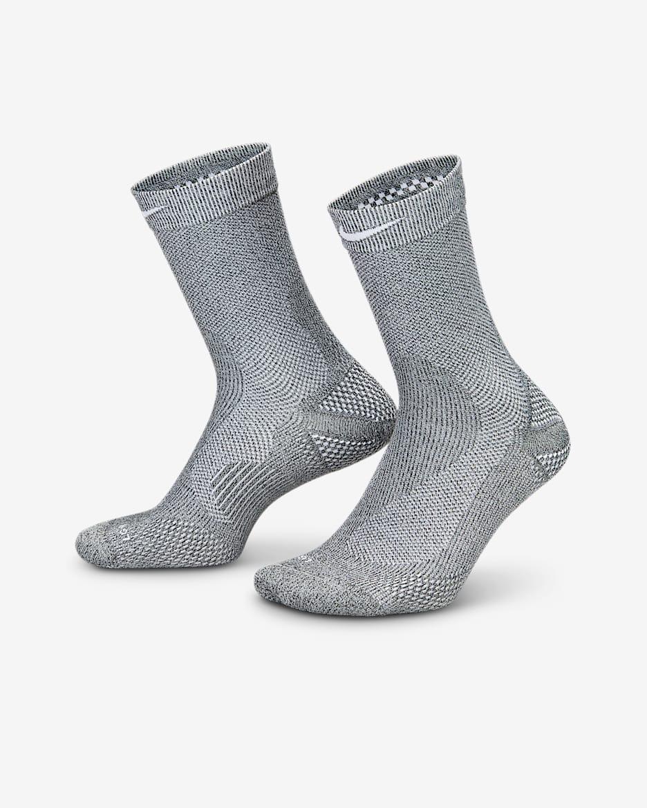 Nike Running Lightweight Crew Socks (1 Pair) - Dark Smoke Grey/Pure Platinum/Light Smoke Grey/White