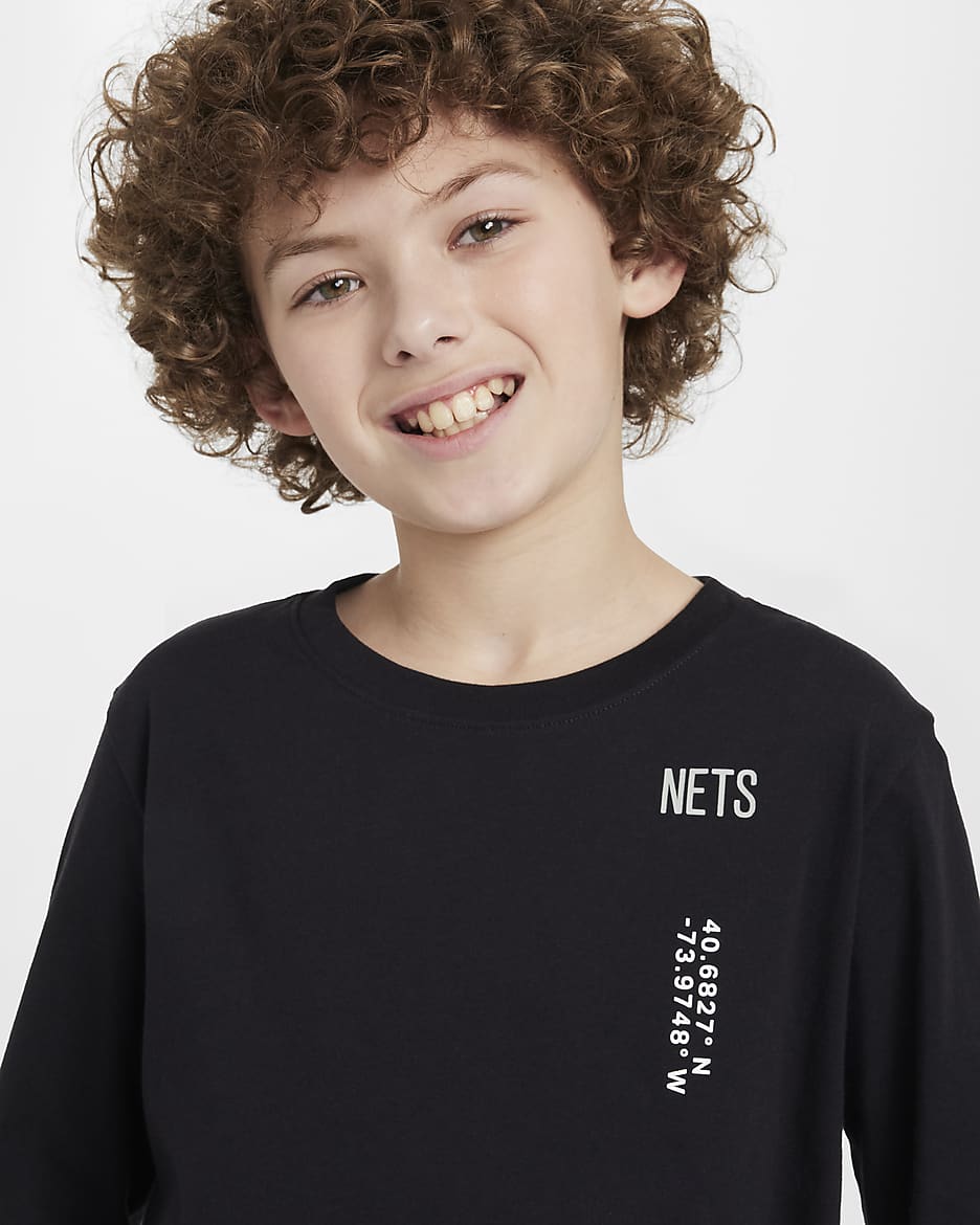 Brooklyn Nets Courtside Max90 Older Kids' (Boys') Nike NBA Long-Sleeve T-Shirt - Black