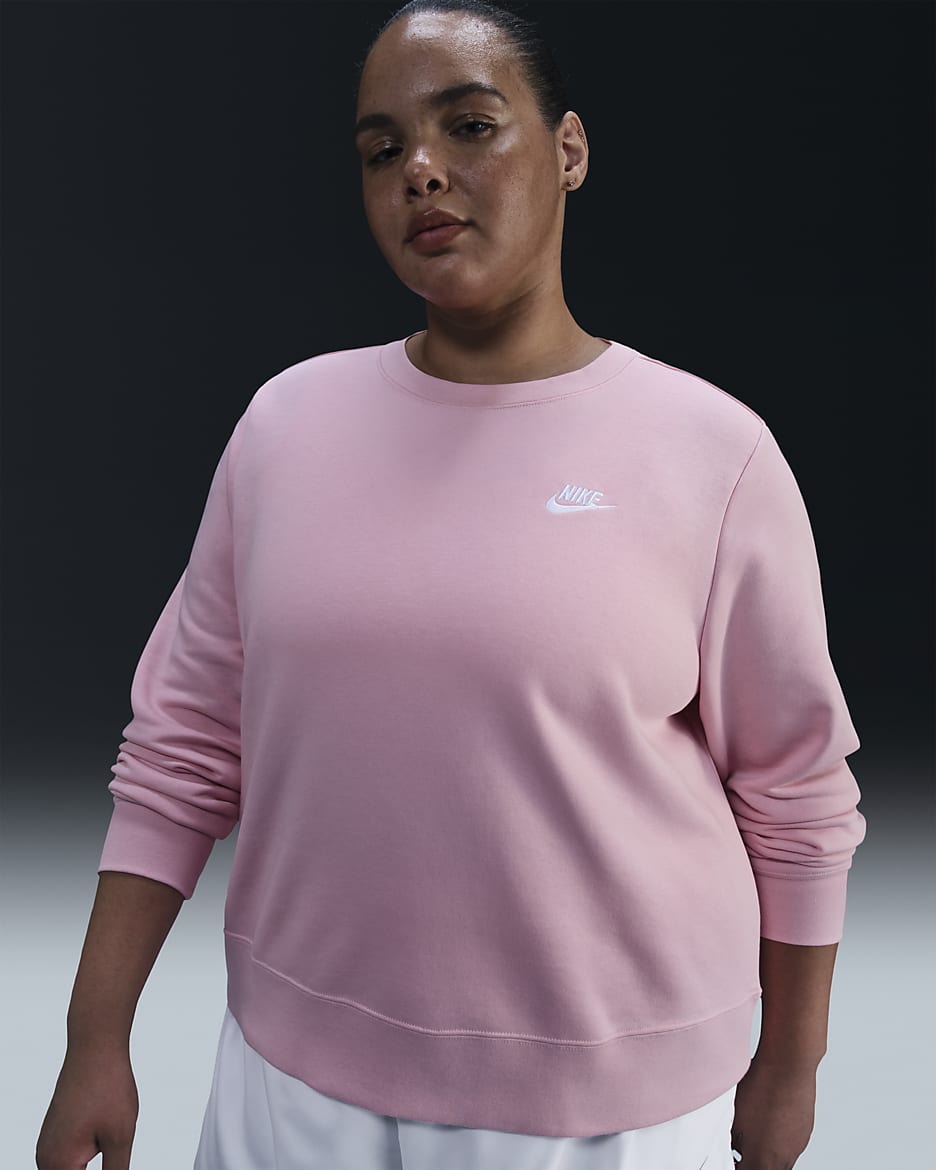 Nike Sportswear Club Fleece Women's Crew-Neck Sweatshirt (Plus Size) - Medium Soft Pink/White