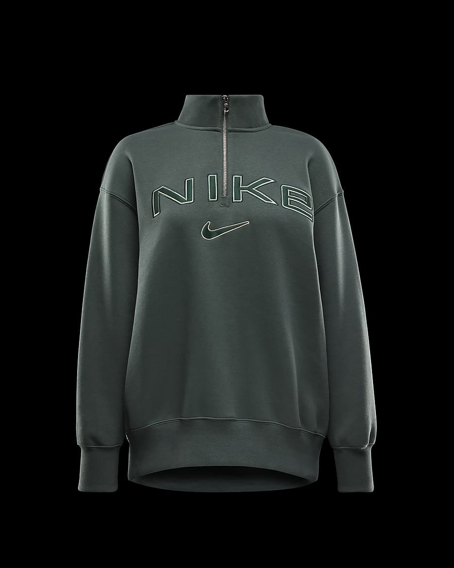 Nike Sportswear Phoenix Fleece Women's Oversized 1/4-Zip Logo Top - Vintage Green/Jade Horizon/Pro Green