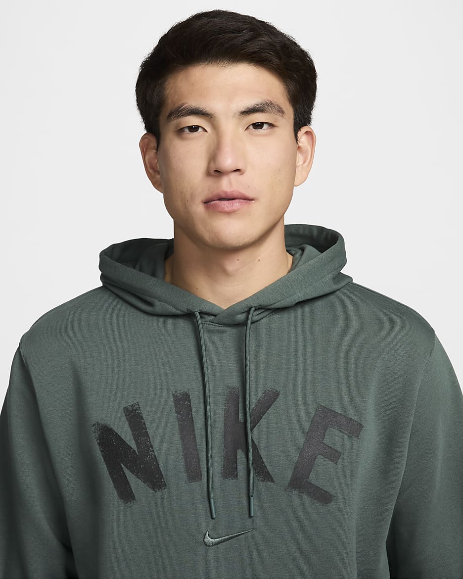 Nike Swoosh Men's Dri-FIT French Terry Pullover Fitness Hoodie - Vintage Green/Vintage Green/Heather/Black