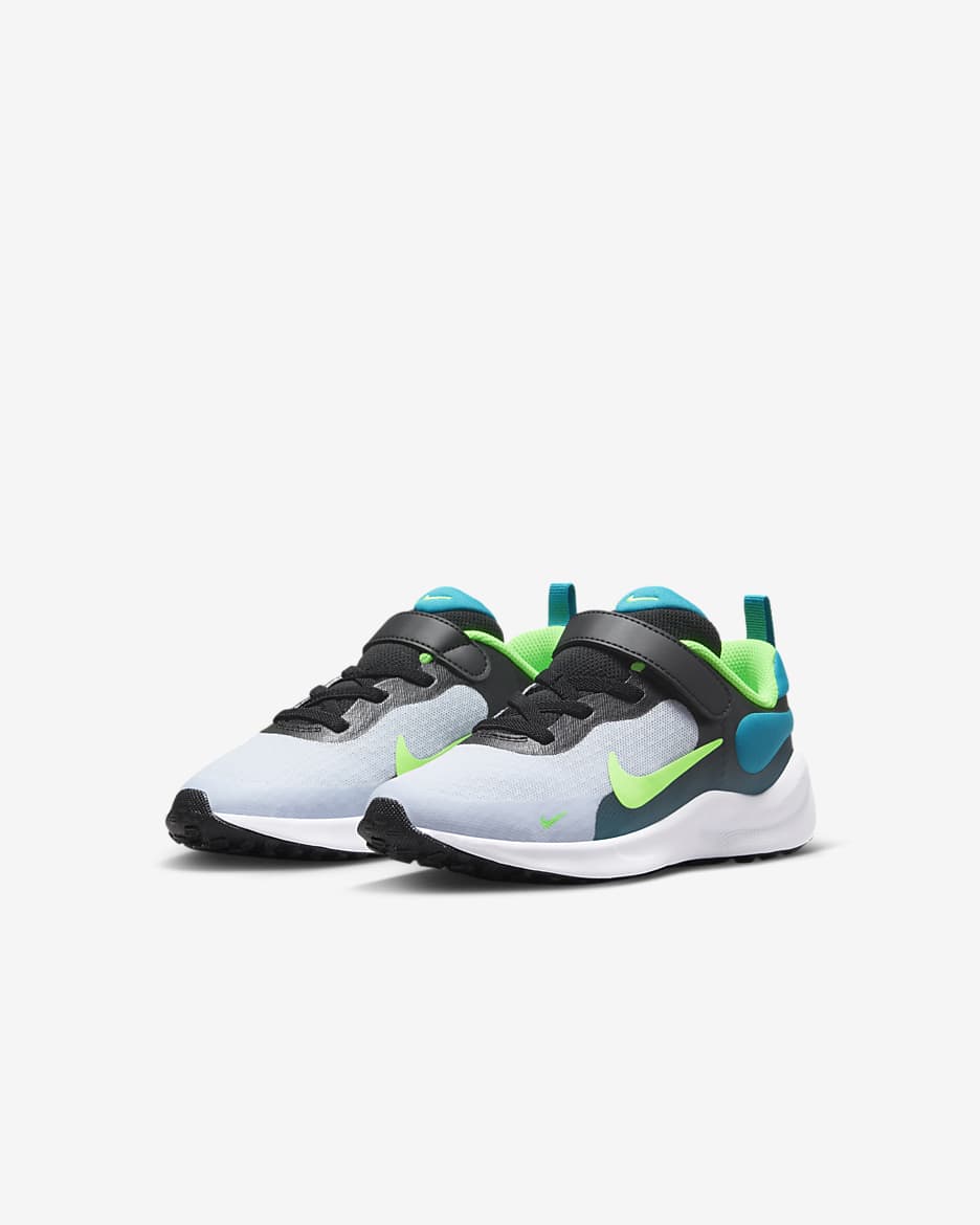 Nike Revolution 7 Little Kids' Shoes - Black/Football Grey/Aquamarine/Green Strike