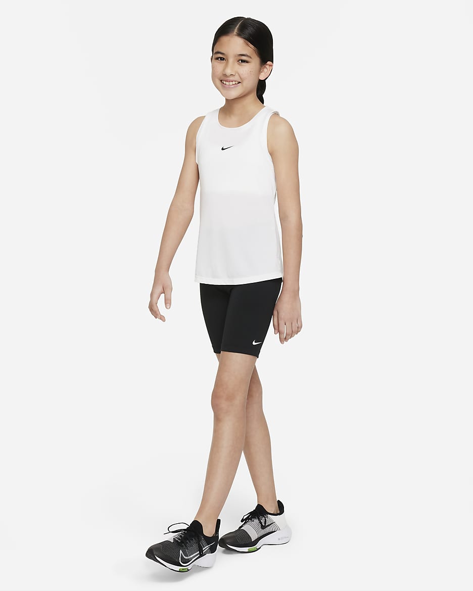 Nike One-cykelshorts til større børn (piger) - sort/hvid