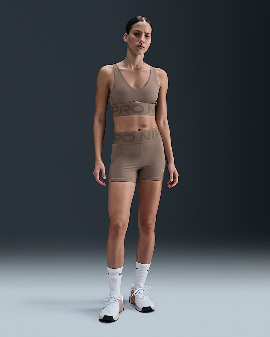 Shorts da ciclista 8 cm a vita alta Nike Pro Sculpt – Donna - Mink Brown/Bianco