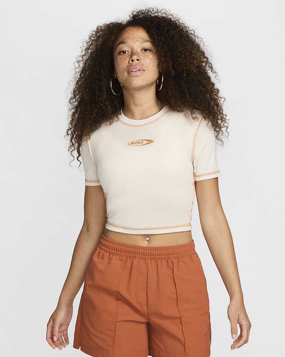 Nike Sportswear Chill Knit Women's Slim Cropped T-Shirt - Light Orewood Brown/Monarch