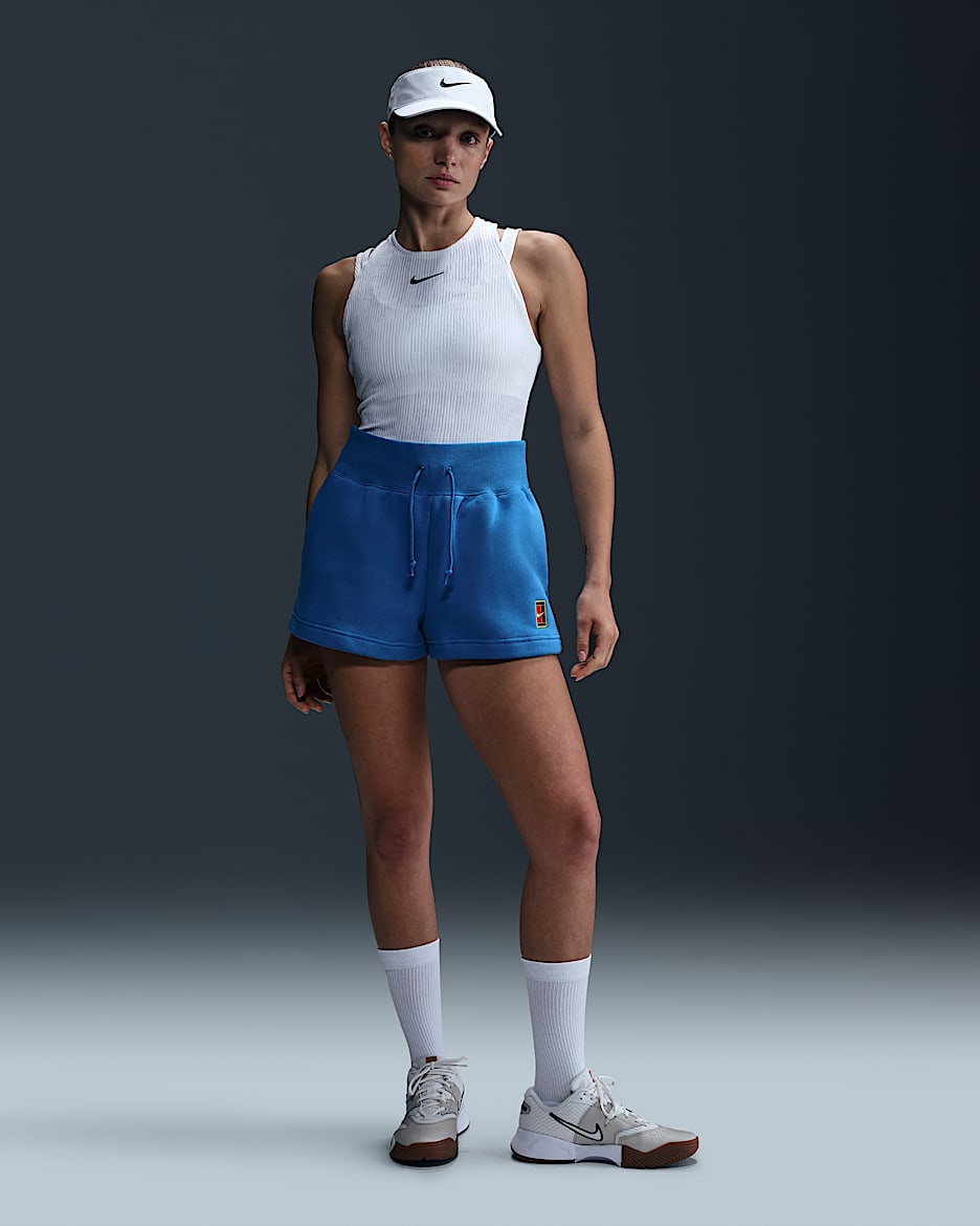 Shorts holgados de tiro alto para mujer NikeCourt Phoenix Fleece - Estrella azul