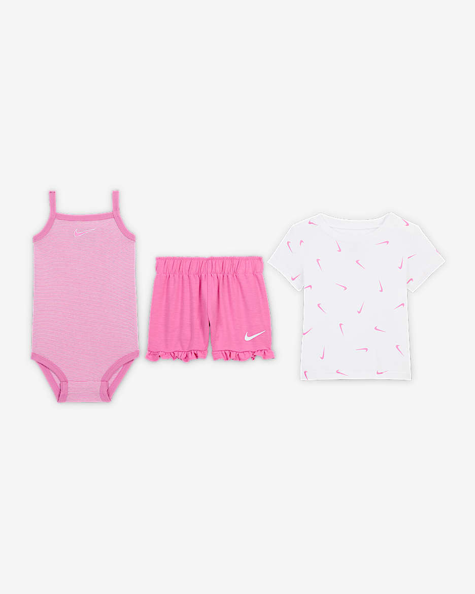 Nike Essentials Baby (0-9M) 2-Piece Ruffle Shorts Set - Playful Pink