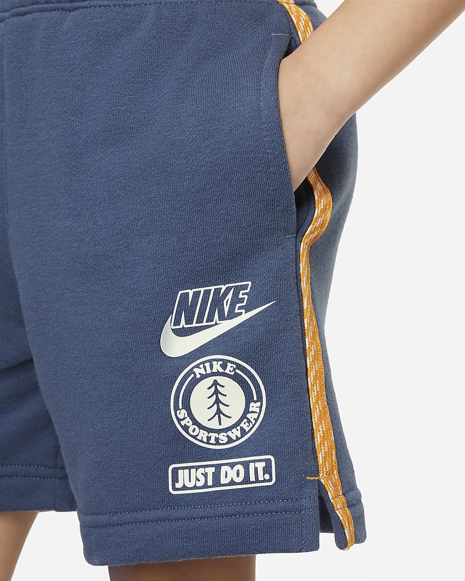 Nike Sportswear "Leave No Trace" French Terry Taping Shorts Little Kids' Shorts - Diffused Blue