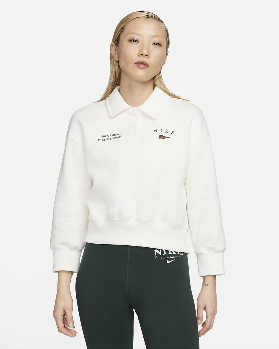Nike Sportswear Women's Oversized Crop Fleece Polo Sweatshirt - Sail/Sail