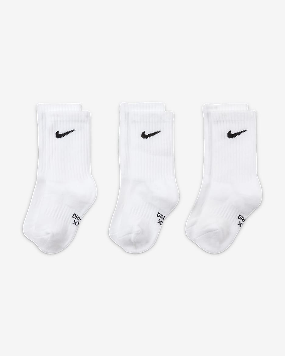 Nike Dri-FIT Little Kids' Crew Socks (3 Pairs) - White