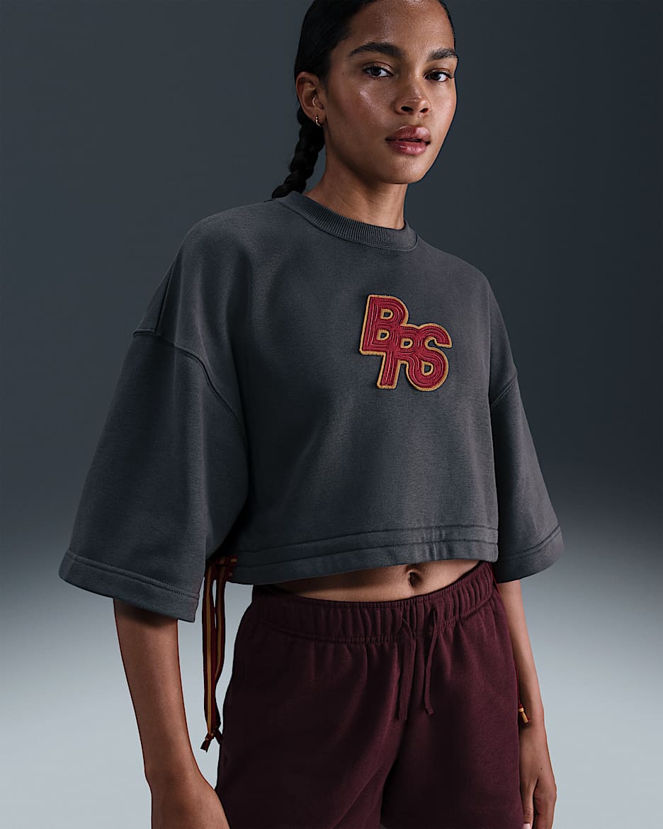 Nike Sportswear Phoenix Fleece Women's Short-Sleeve Cropped French Terry Top - Anthracite