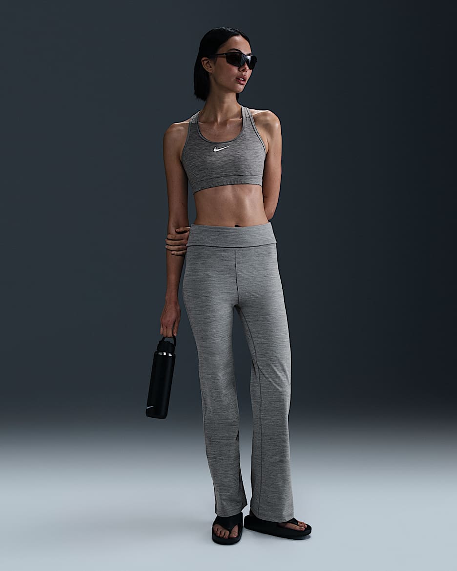 Nike One Dri-FIT damesbroek met hoge, omvouwbare taille - Smoke Grey/Heather/Zwart