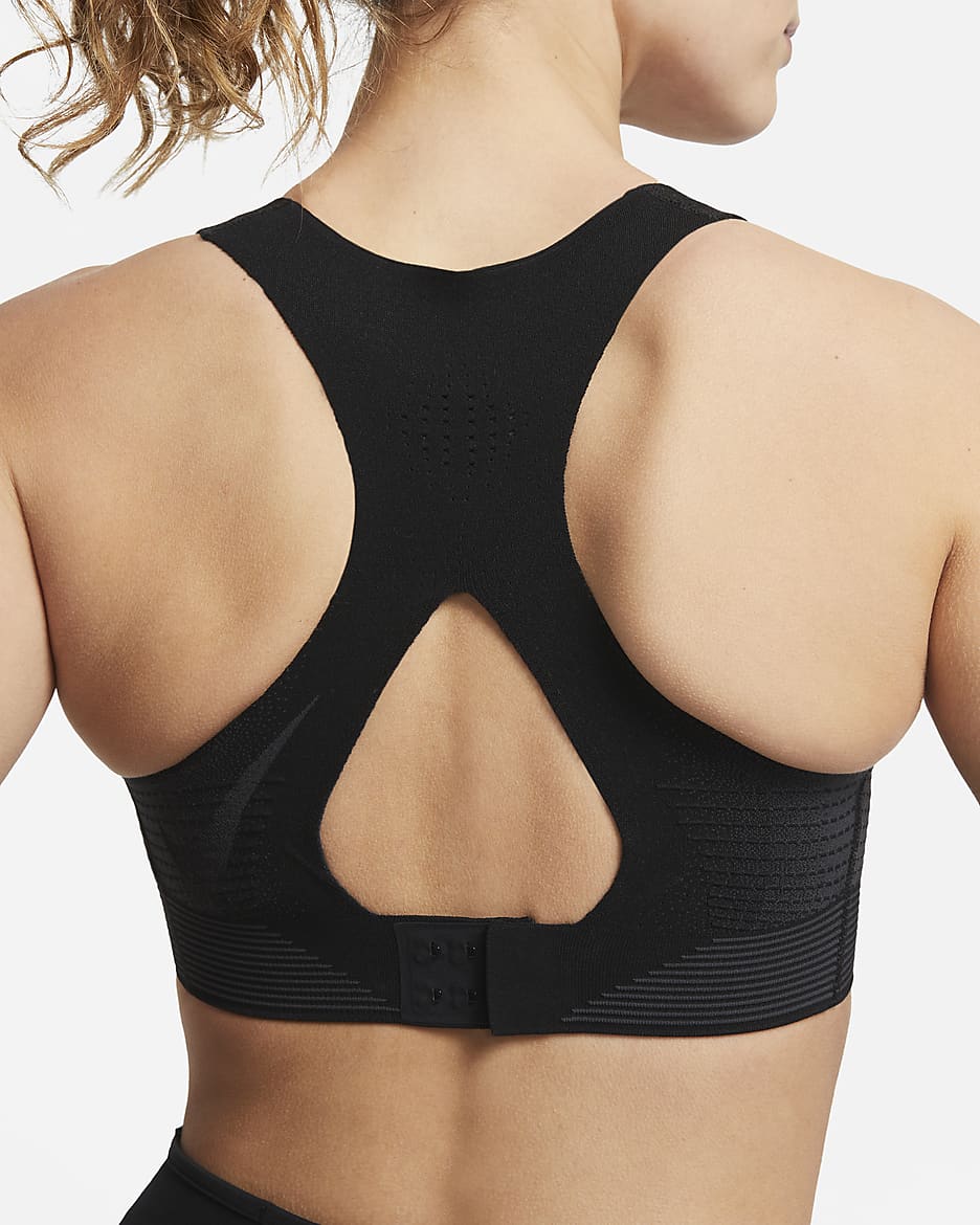 Brassière de sport non rembourrée à maintien supérieur Nike Swoosh Flyknit pour femme - Noir/Dark Smoke Grey/Photon Dust