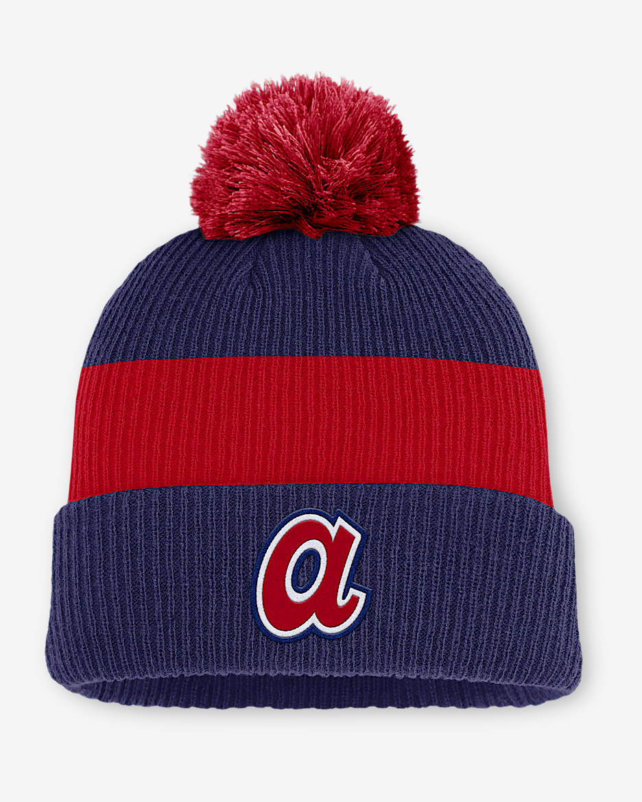 Atlanta Braves Cooperstown Peak Men's Nike MLB Cuffed Pom Beanie - Navy