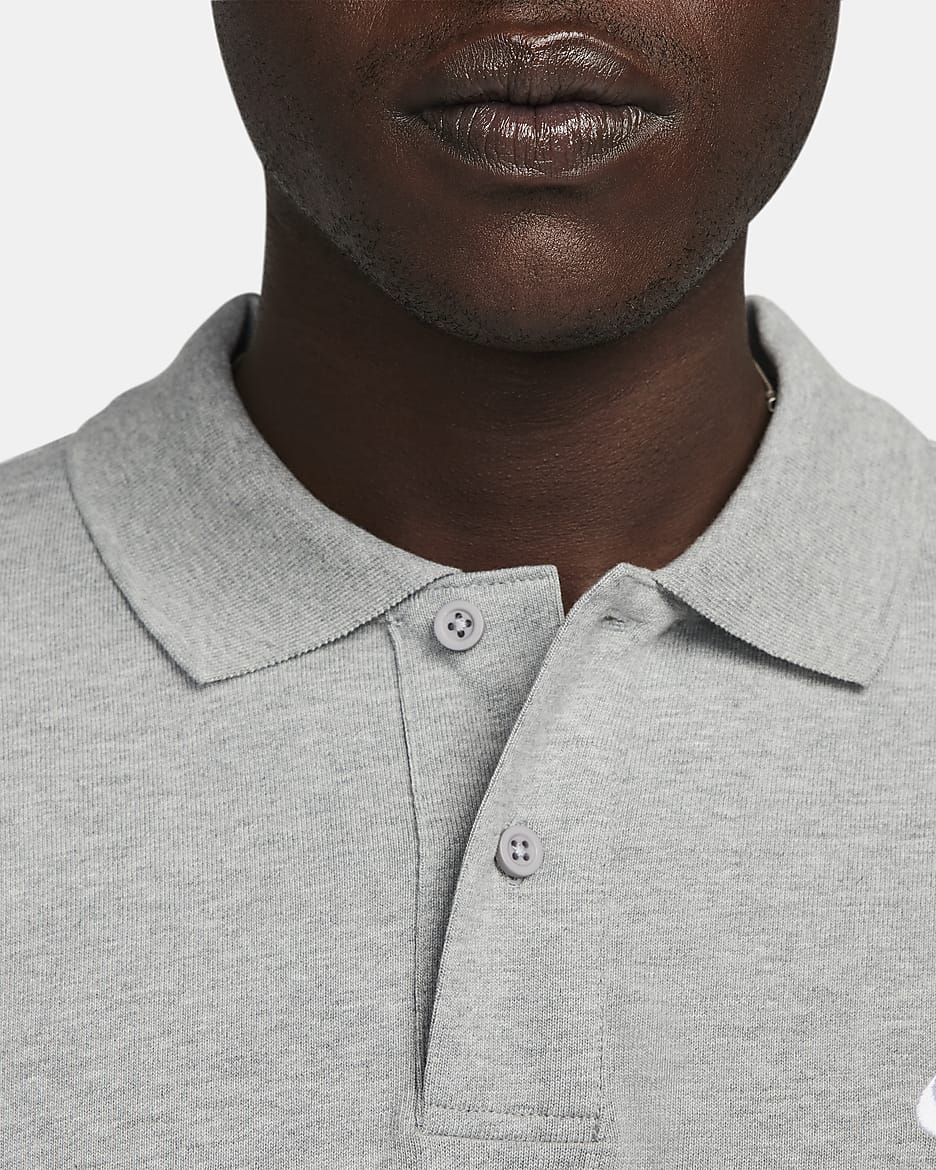 Nike Club Men's Long-Sleeve Knit Polo - Dark Grey Heather/White