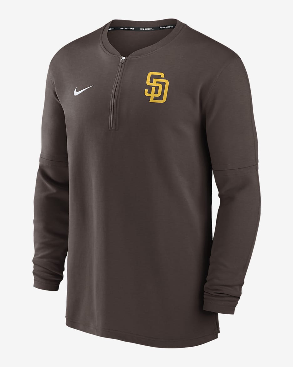 Playera de manga larga Nike Dri-FIT de la MLB de medio cierre para hombre San Diego Padres Authentic Collection Game Time - Marrón