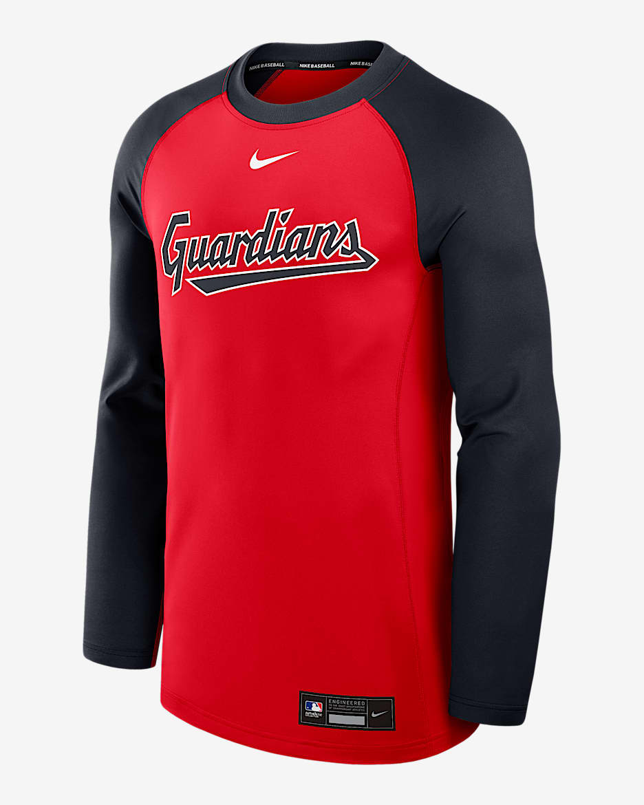 Sudadera de cuello redondo sin cierre Nike Dri-FIT de la MLB para hombre Cleveland Guardians Authentic Collection Game Time - Rojo