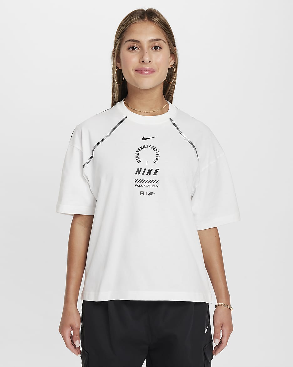 T-shirt oversize Nike Sportswear pour ado (fille) - Blanc