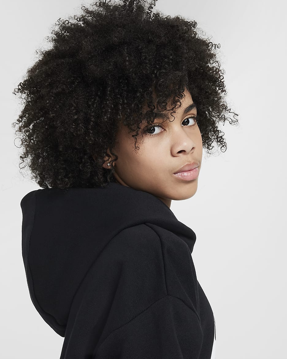 Nike SB Icon Fleece EasyOn Older Kids' Oversized Pullover Hoodie - Black/White