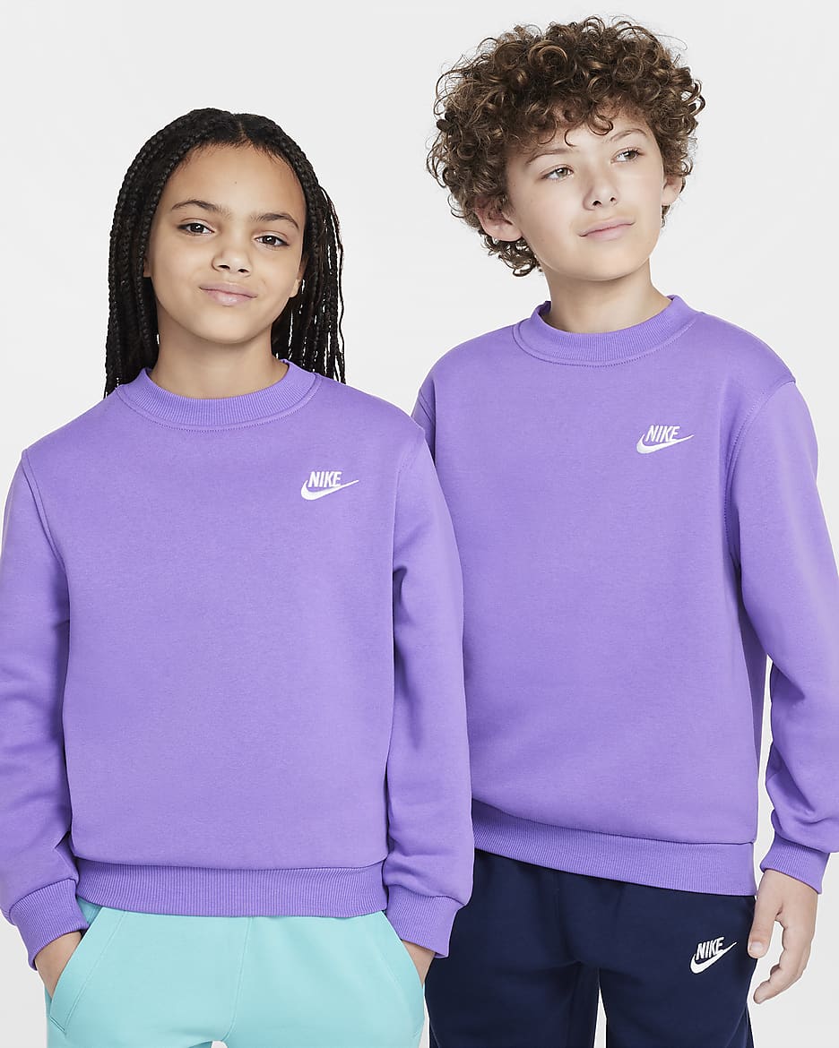 Nike Sportswear Club Fleece Big Kids' Sweatshirt - Black Raspberry/White