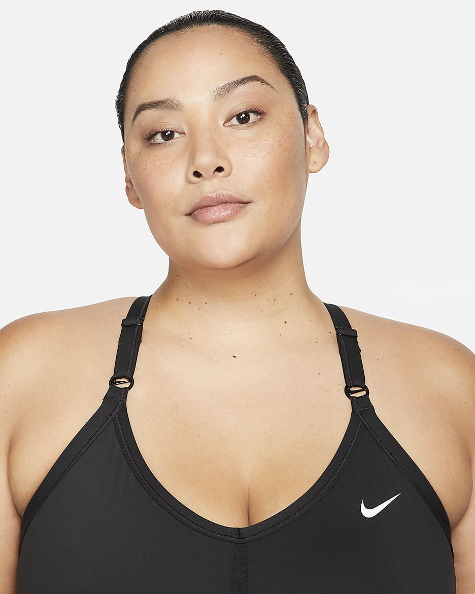 Bra deportivo con cuello en V acolchado de baja sujeción para mujer Nike Indy (talla grande) - Negro/Negro/Negro/Blanco