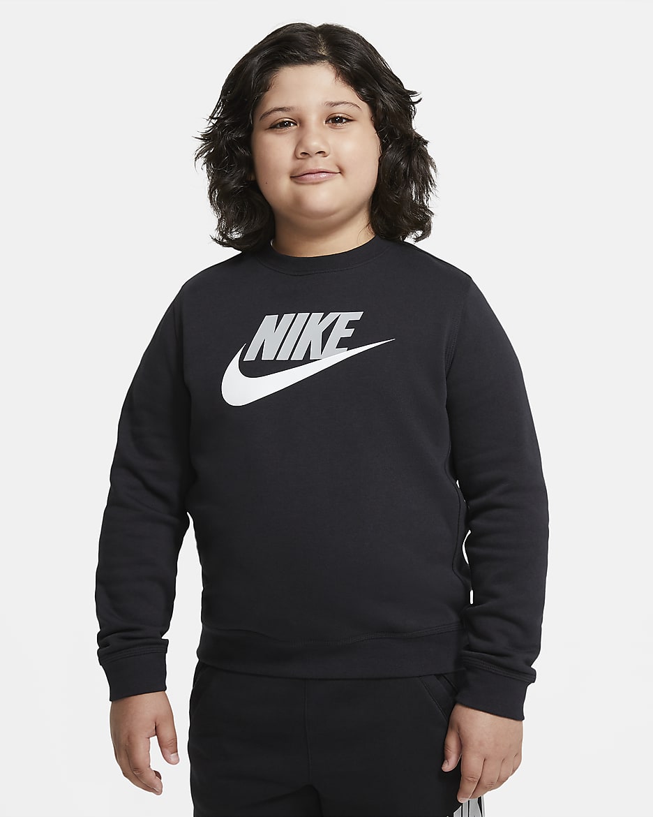 Nike Sportswear Club Fleece Big Kids' (Boys') Crew (Extended Size) - Black