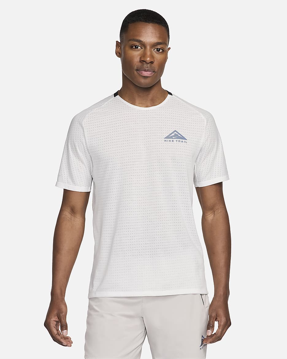 Nike Trail Solar Chase hardlooptop met korte mouwen en Dri-FIT voor heren - Summit White/Zwart