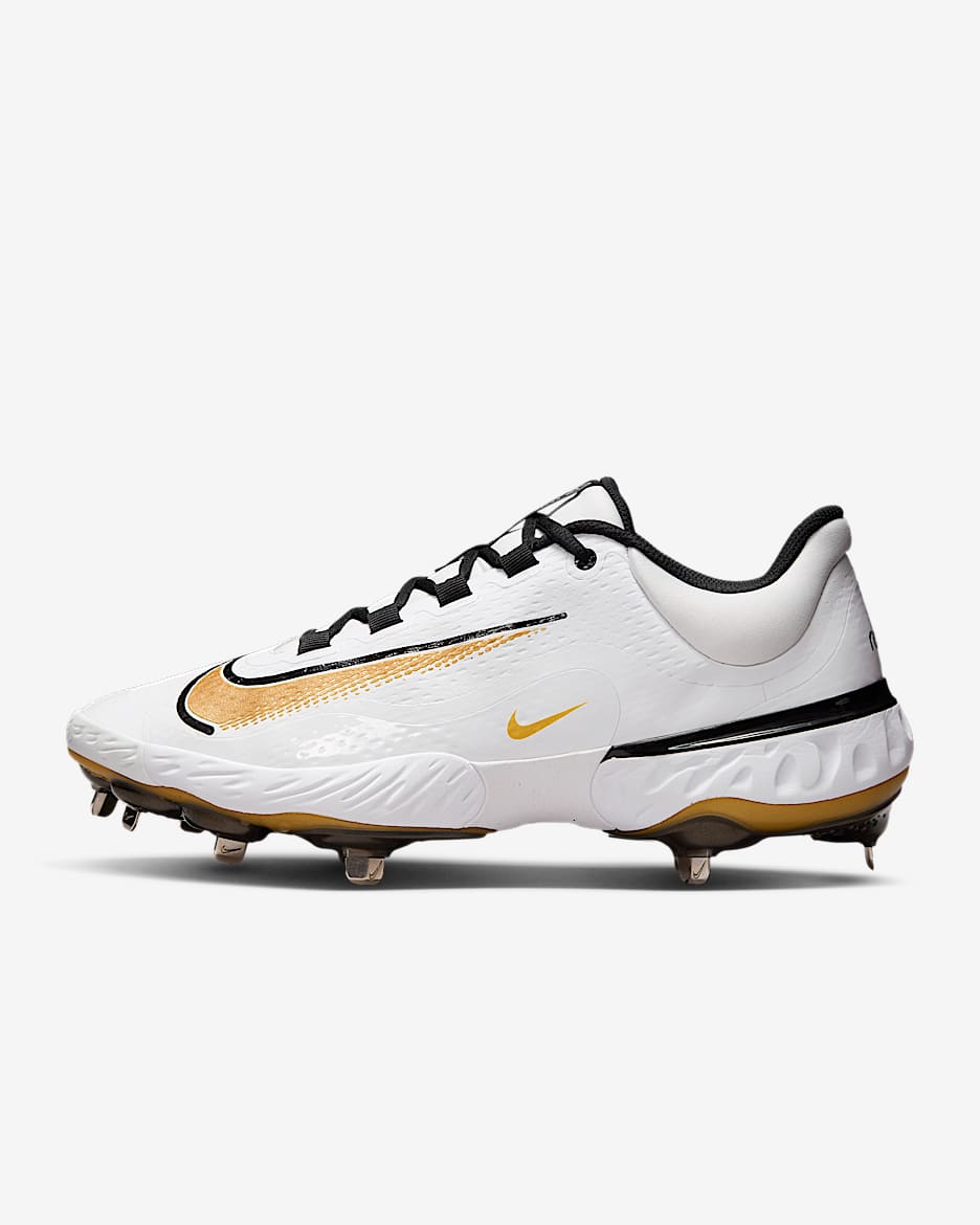 Nike Alpha Huarache Elite 4 Low Men's Baseball Cleats - White/Black/Metallic Gold