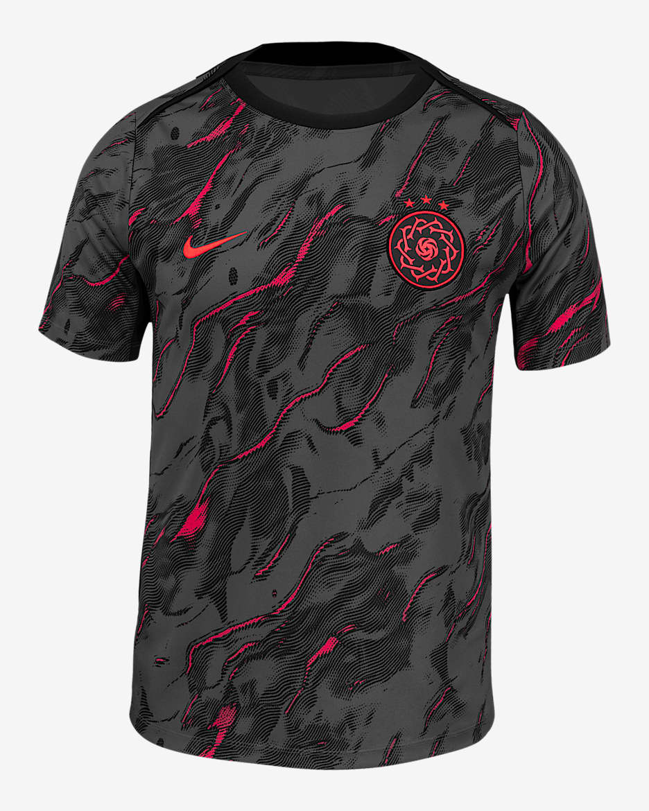 Portland Thorns FC 2025 Men's Nike NWSL Short-Sleeve Pre-Match Top - Light Fusion Red/Iron Grey