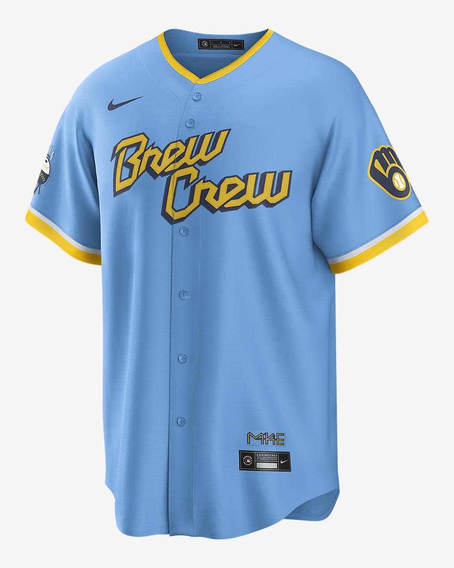 Jersey de béisbol Replica para hombre MLB Milwaukee Brewers City Connect (Christian Yelich) - Azul pólvora