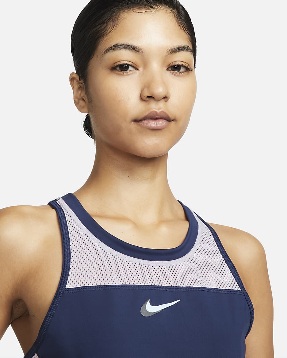 NikeCourt Dri-FIT Slam Women's Tennis Dress - Midnight Navy/Light Arctic Pink/Glacier Blue/White