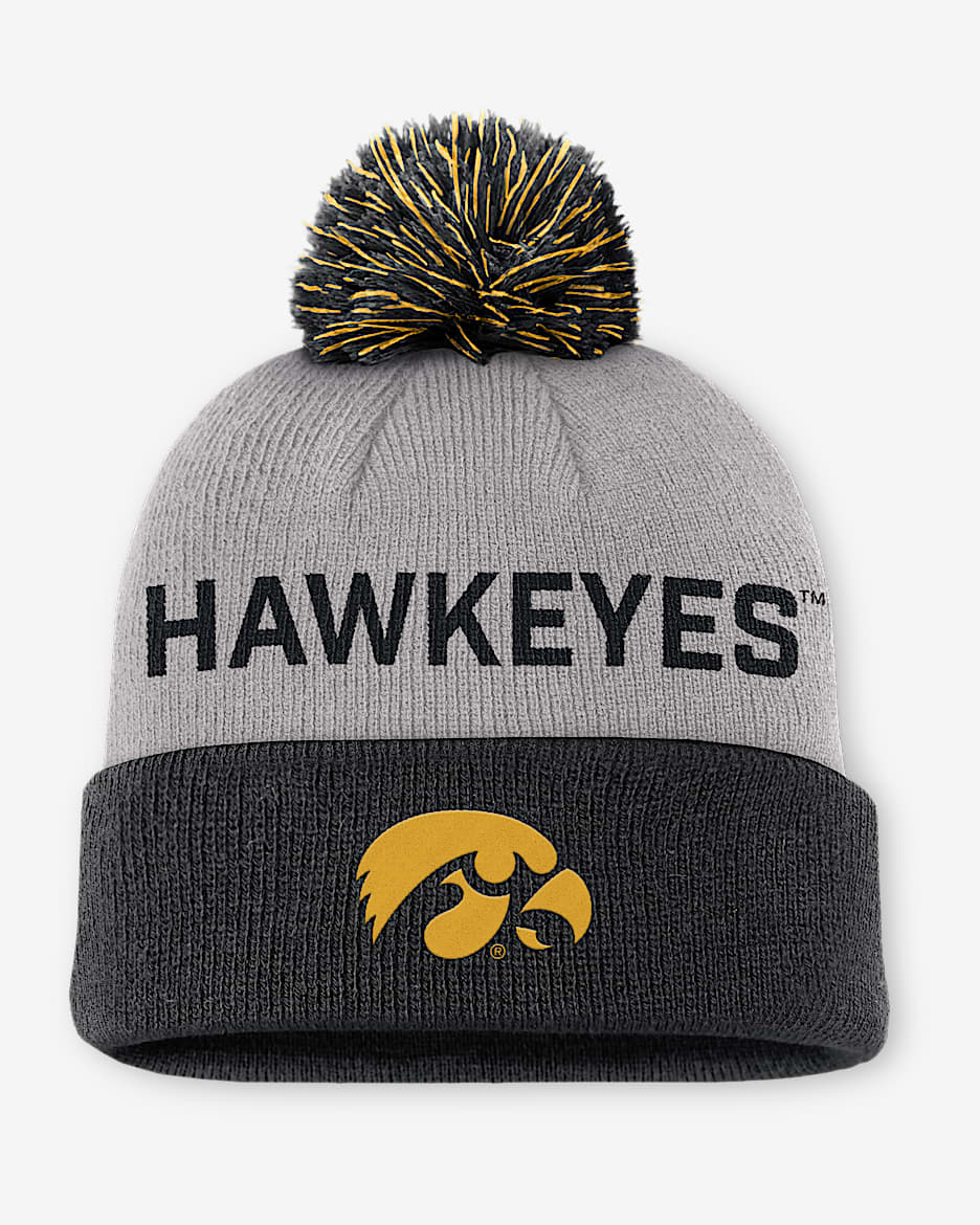 Iowa Primetime Peak Men's Nike College Cuffed Pom Beanie - Grey